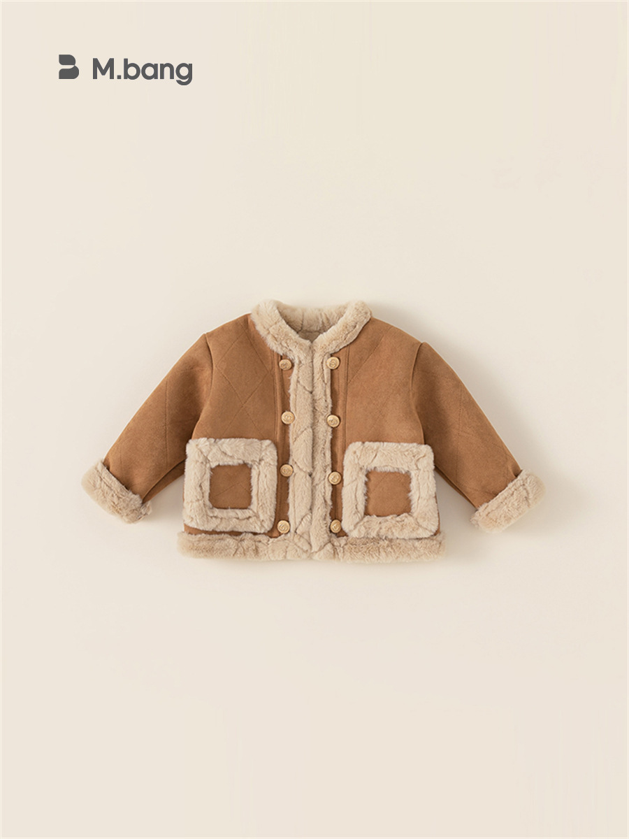 Youbao ropa para niños chaqueta para niños versión coreana de la chaqueta de gamuza gruesa para niñas otoño e invierno ropa retro para niños nuevo DY22086