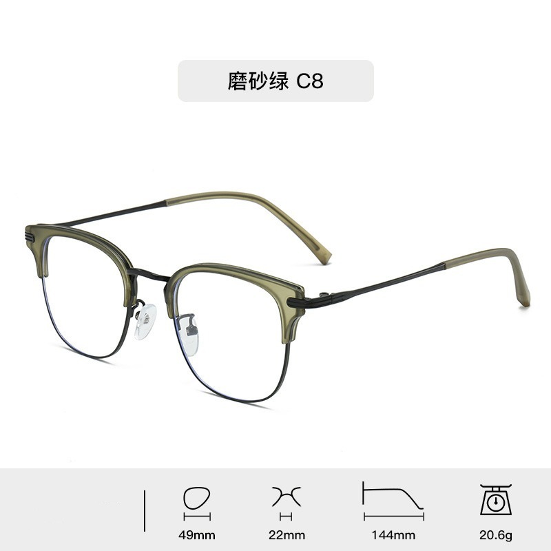 Moda de metal para hombres marcos de gafas comerciales lujosos anti-luz azul gafas de miopía TR90 con espejos de luz