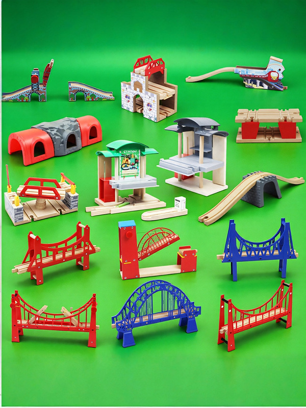 Wooden Children's Train Track Toy Accessories Expansion Building Blocks Electric Small Train Track Car Boy Expansion Pack Wood