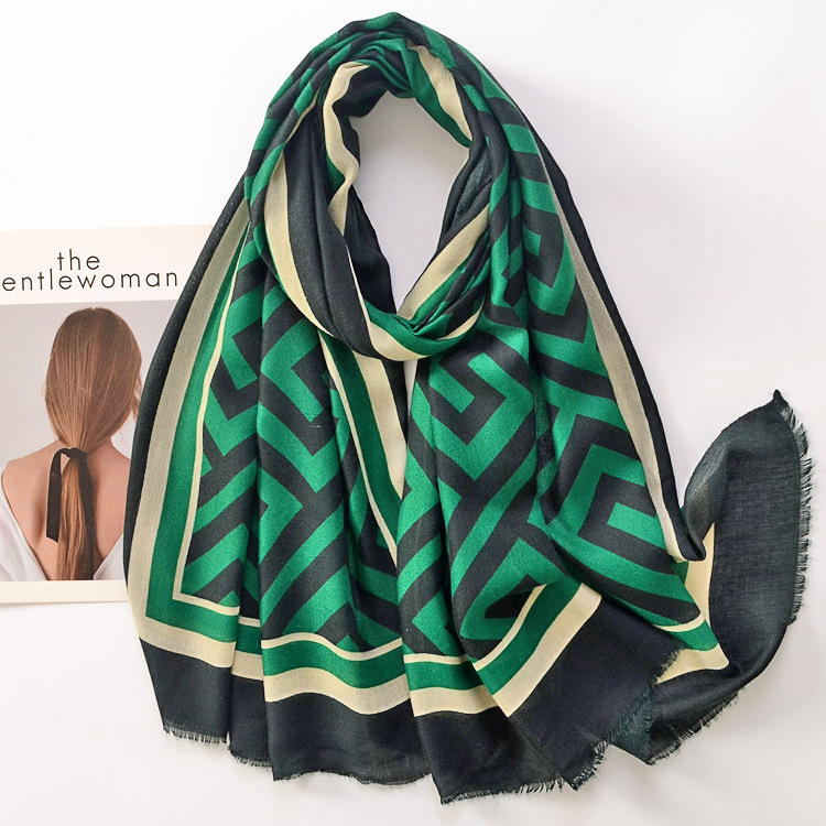 Corea del Sur cáñamo suave bufanda de viaje protector solar caliente deshilachado decorativo chal patrón geométrico algodón Lino sensación bufanda
