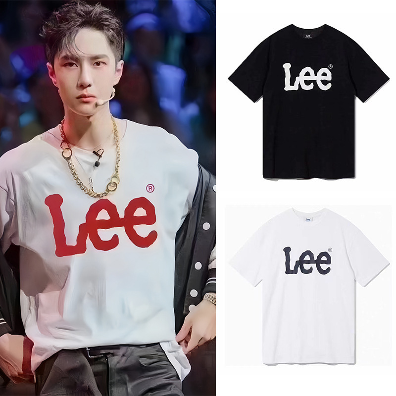 Korean Trendy Brand Lee Short-Sleeved Simple Color Letter Print Loose and Versatile Couple Wear Pure Cotton T-Shirt Wang Yibo Same Style Korean Trendy Brand Lee Short-Sleeved Simple Color Letter Print Loose and Versatile Couple Wear Pure Cotton T-Shirt Wang Yibo Same Style