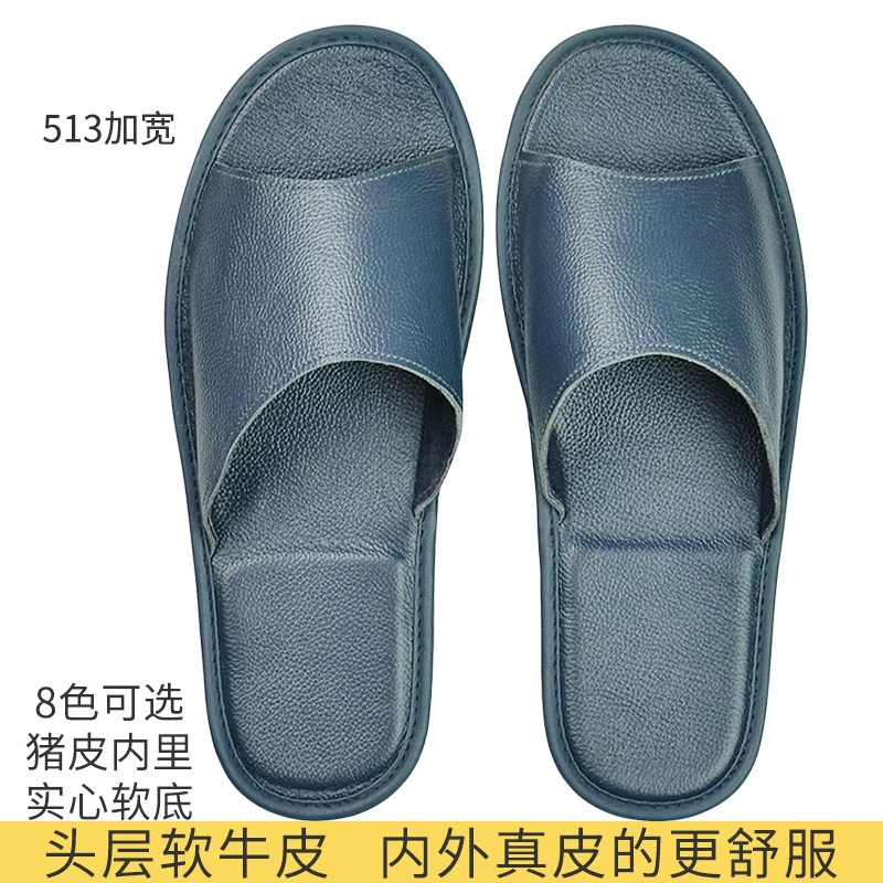 Широкий размер высокого класса первый слой кожи кожи внутри и снаружи кожаные холодные тапочки для мужчин и женщин летом