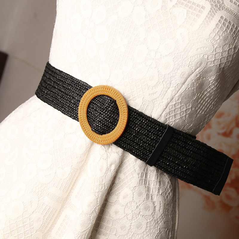 Cinturón corsé de mujer en paja trenzada estilo mori versátil_voghion.com