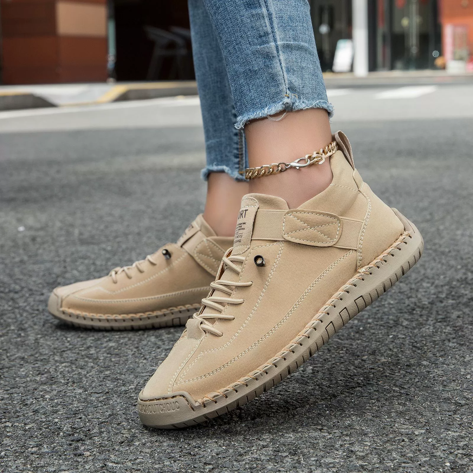 Трансграничная амазонка взрывная ручная стежка женская обувь с мягким сухожилием мама обувь осень зима плоская обувь повседневная обувь