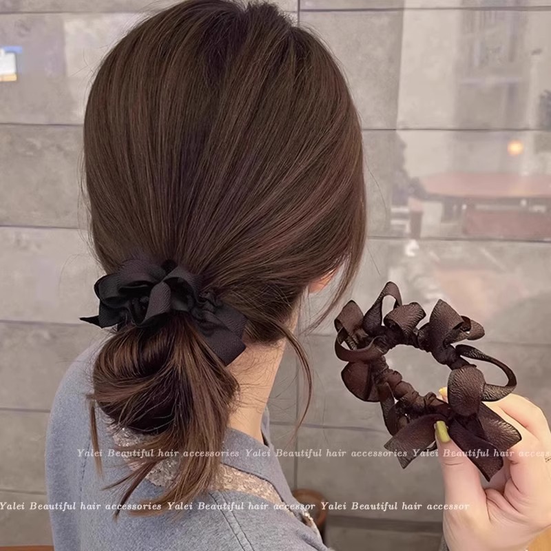 모발량이 적은 여성을 위한 동대문 같은 스타일의 리본 주름 머리끈, 머리끈, 다용도 머리띠, 머리띠 헤어 액세서리