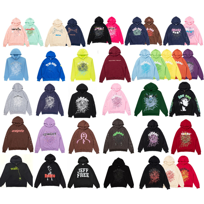 Sp5Der Cross-Border Trendy Brand New Loose Casual Printed Hooded Pure Cotton Spider Web Versatile American Street Sweatshirt