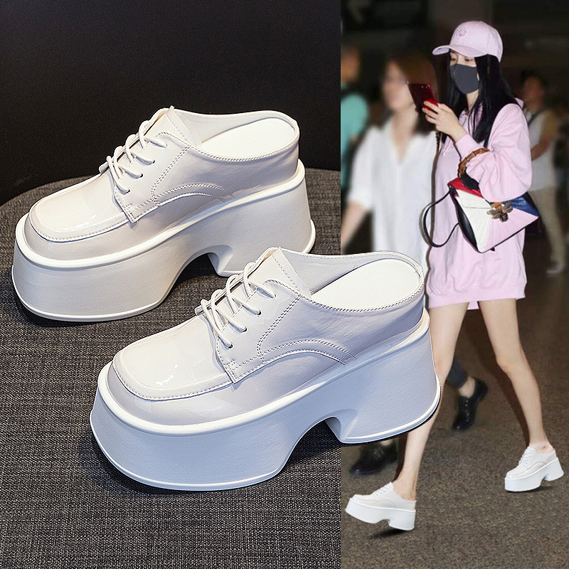 Small Leather Slip-On Shoes, British Style, Women's 2026 Spring New Patent Leather Mirror Surface Thick-Soled Ultra-High Heels 11cm Fashion Trend