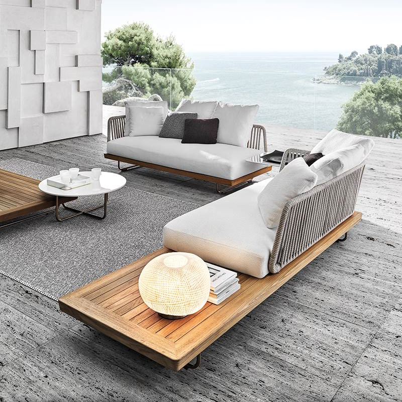 Sofá al aire libre anti-solar impermeable patio silla de ratana terraza al aire libre jardín ratana tejida muebles de teca balcón combinación de ocio