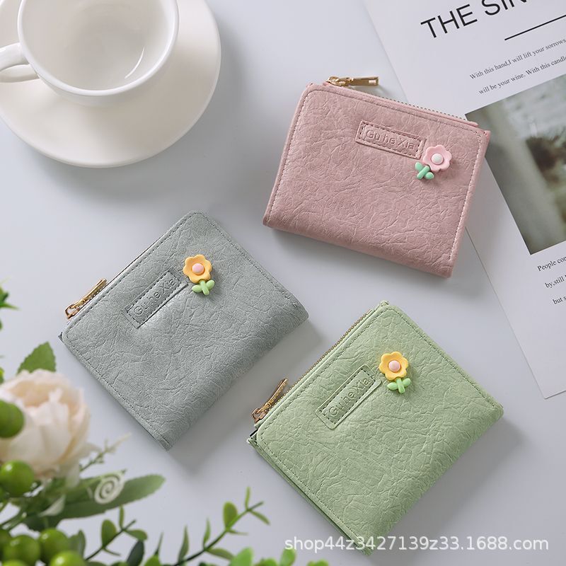 New Design Small Wallet Ins Student Female Short Girl Heart Multi-Card Slot Card Holder Coin All-In-One Wallet