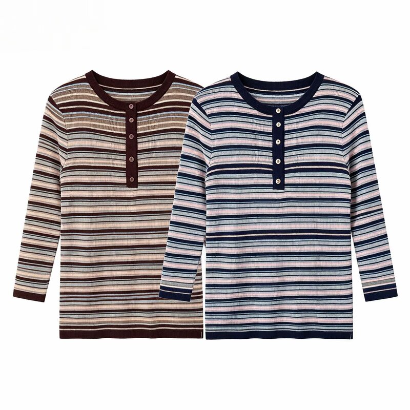 BSK&TRAF women's clothing 2026 autumn new collection: simple and stylish round-neck long-sleeve striped knit sweater 9598006 BSK&TRAF women's clothing 2026 autumn new collection: simple and stylish round-neck long-sleeve striped knit sweater 9598006