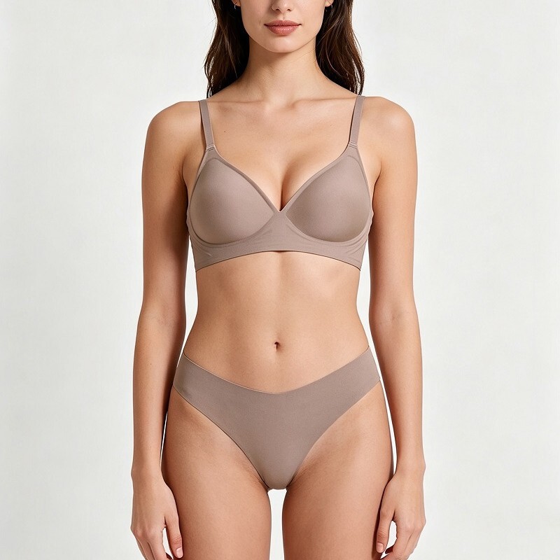 European and American Cross-Border Seamless Comfortable Underwear for Women, Wireless Soft Support Jelly Strip Bra Set for Small Busts, Thin Style