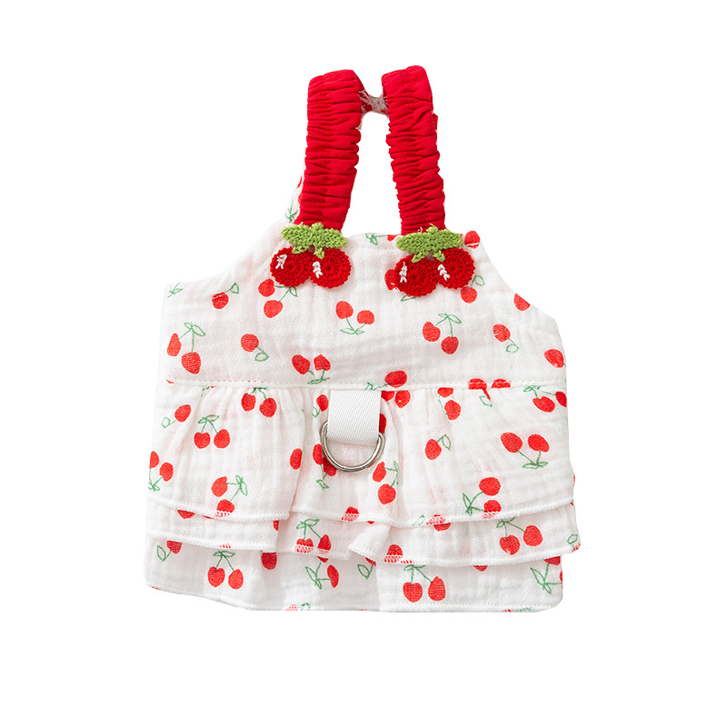 Primavera y verano perro princesa viento dulce cereza vestido de gasa transpirable gato vestido de peluche para mascotas