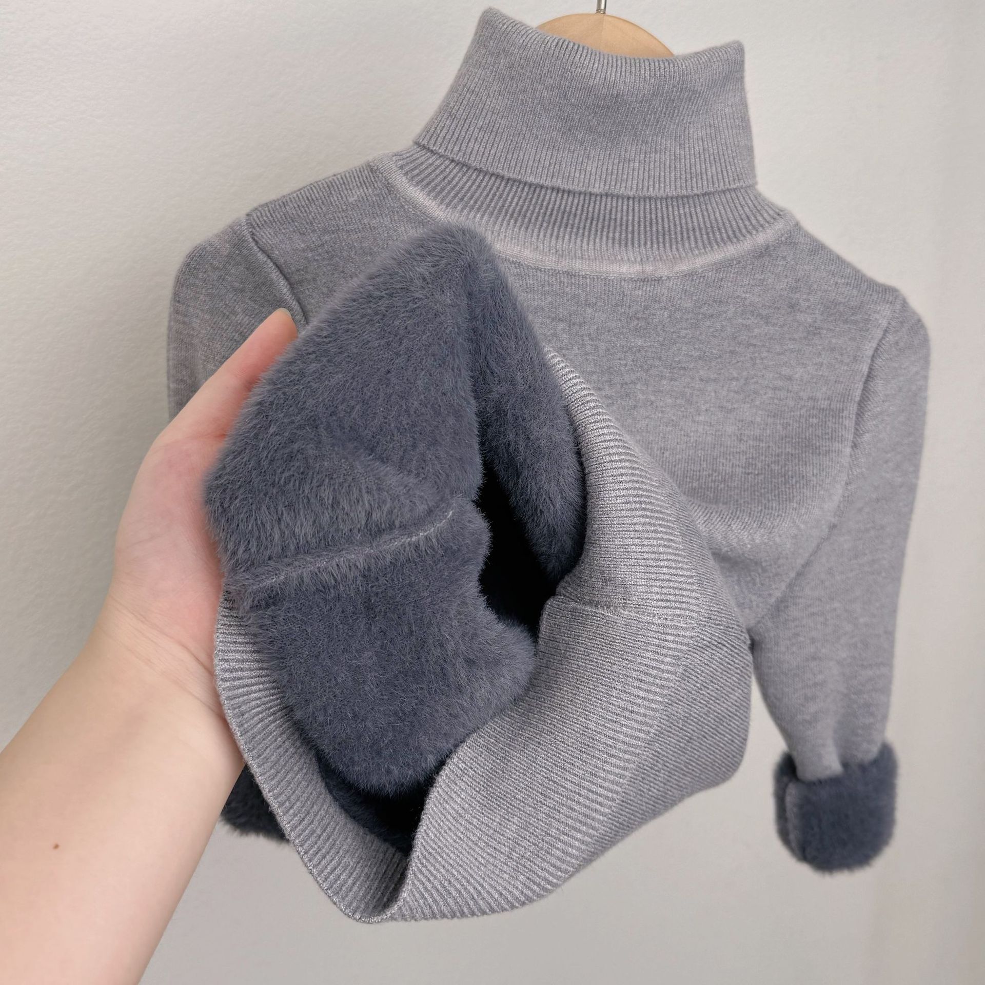 Niñas más suéter de terciopelo un terciopelo grueso niños de cuello alto para niños de invierno bebés base de punto chaqueta