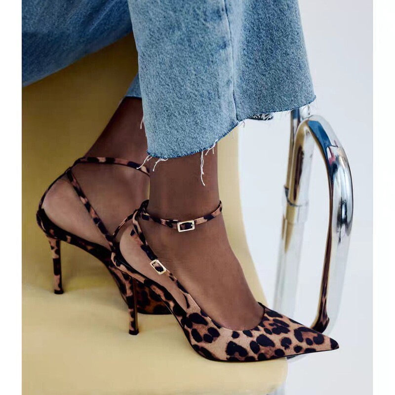 Leopard Print Toe-Toe High Heels for Women 2025 Spring and Summer New Style with Thin Heels, Beautiful Royal Sister Sexy Sandals