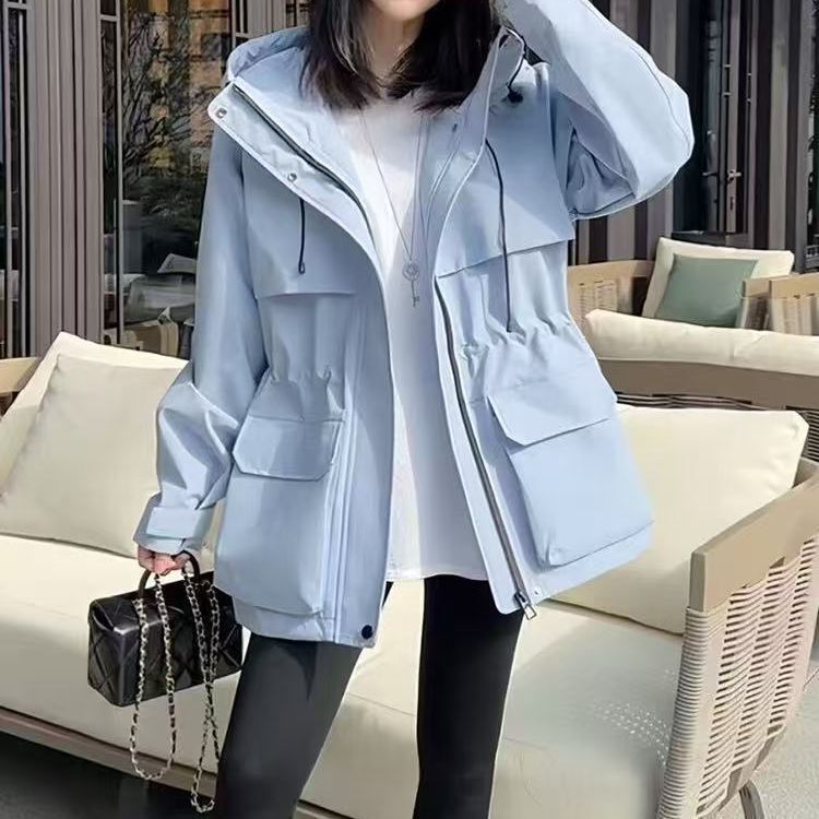 2025春秋新款女今年流行连帽冲锋衣外套抽绳收腰风衣女上衣潮|undefined