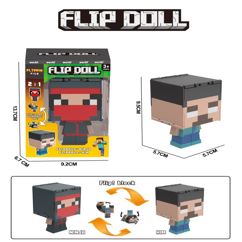 Кукла-гигант Flip Doll (MC) трансформирующая кубическая фигура — стиль Steve/Alex, 2 в 1 разворот, подарочная коробка с витриной, возраст 3+