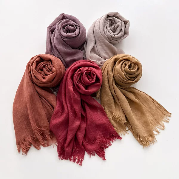 Crumple Four Seasons All-match Women's Artistic Cotton and Linen Scarf Solid Color Silk Scarf Long Sunscreen Plain Color Scarf Fashion Shawl