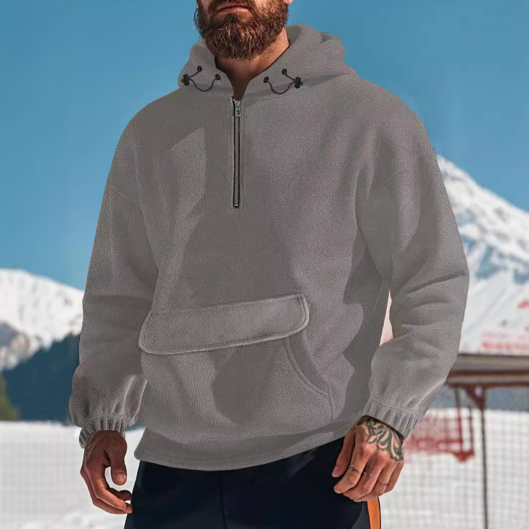 Felpa con cappuccio da uomo autunno inverno felpa con cappuccio in pile austriaco con tasca larga e mezza cerniera pullover con cappuccio_voghion.com