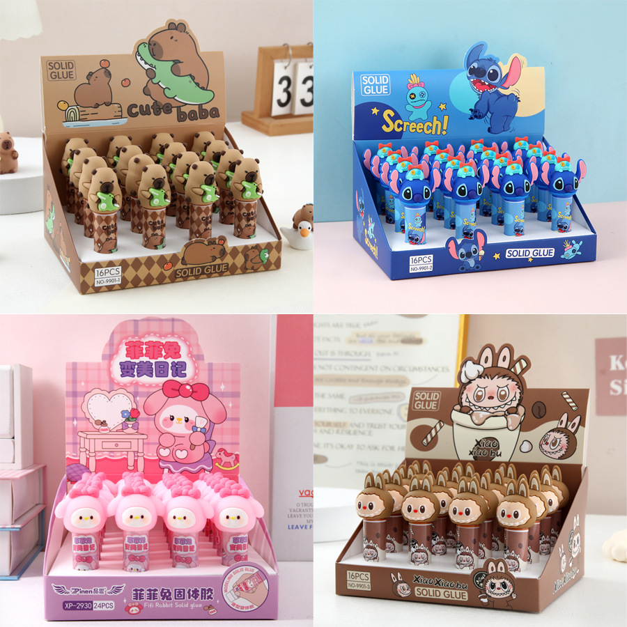 Adhesivo sólido de dibujos animados para niños Kapibala Kindergarten bricolaje hecho a mano palo de pegamento sólido blanco papelería para estudiantes de oficina