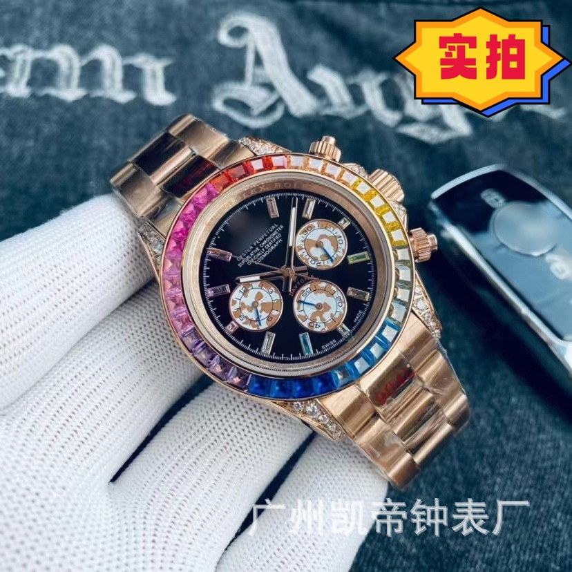 Comercio exterior transfronterizo Lao Jia multifuncional ditonna arco iris de tres ojos cinturón de acero mecánico de seis pines Reloj de hombre reloj de registro