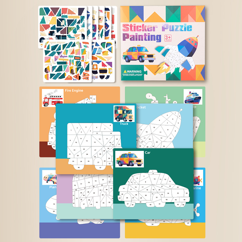 Niños transfronterizos 3D pegatinas puzzle dibujo cognitivo animal automóvil pegatinas puzzle DIY juego de entrenamiento de concentración