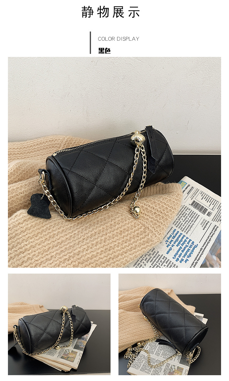 Fashion Cowhide Diamond Chain Bag Leather Cylinder Bag display picture 5