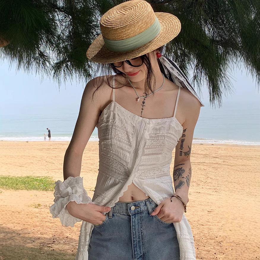 Retro lace summer white slip dress
