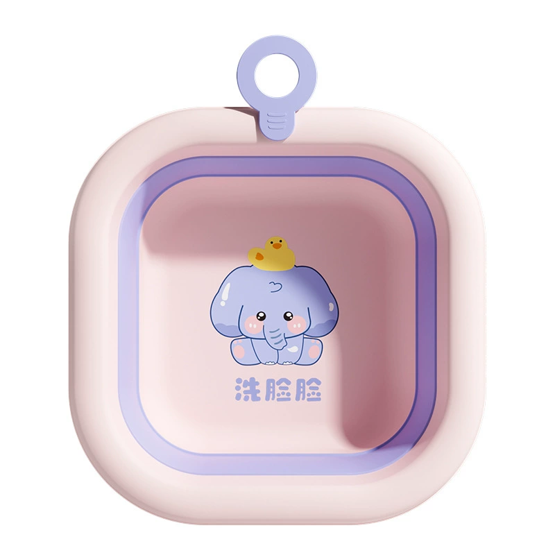 Children's cartoon square foldable handheld washbasin for face washing, small pot for home use