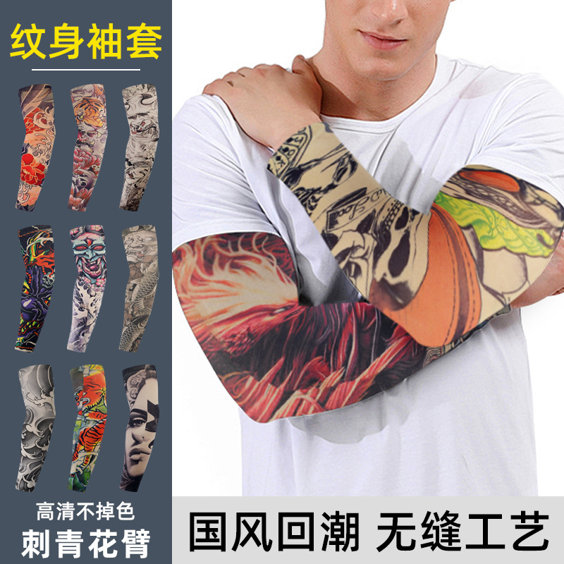 Cross-border Arm Tattoo Sleeve Men Seamless Tattoo Artificial Sun Protection Arm Riding Ice Sleeve Tattoo Sleeves