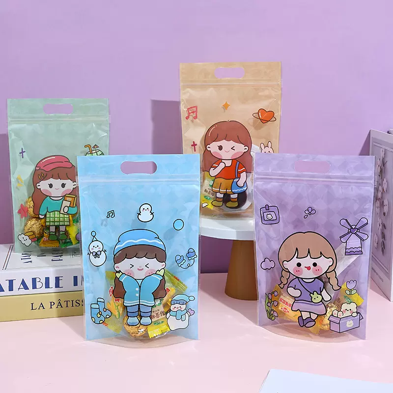 雪花酥饼干零食手提拉链自封袋卡通烘焙糖果点心牛轧糖密封自立袋