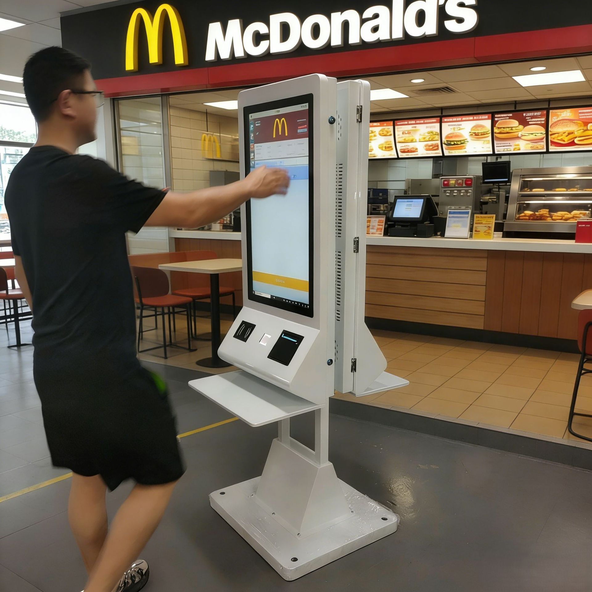 32 pulgadas vertical doble pantalla supermercado cajero automático no tripulado tienda de conveniencia cajero automático máquina inteligente de orden de comida automática