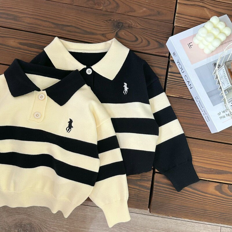 Children's Polo Collar Stripesd Sweater 2025 Spring and Autum Boys and Girls Sweater Warm and Versatile Polo Shirt Top Wholesale