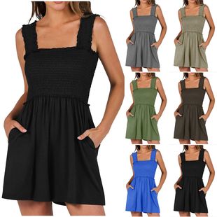 Trendy Summer New Fashion Strap Jumpsuit 2025 Independent Station Casual Versatile Wide-Leg Shorts