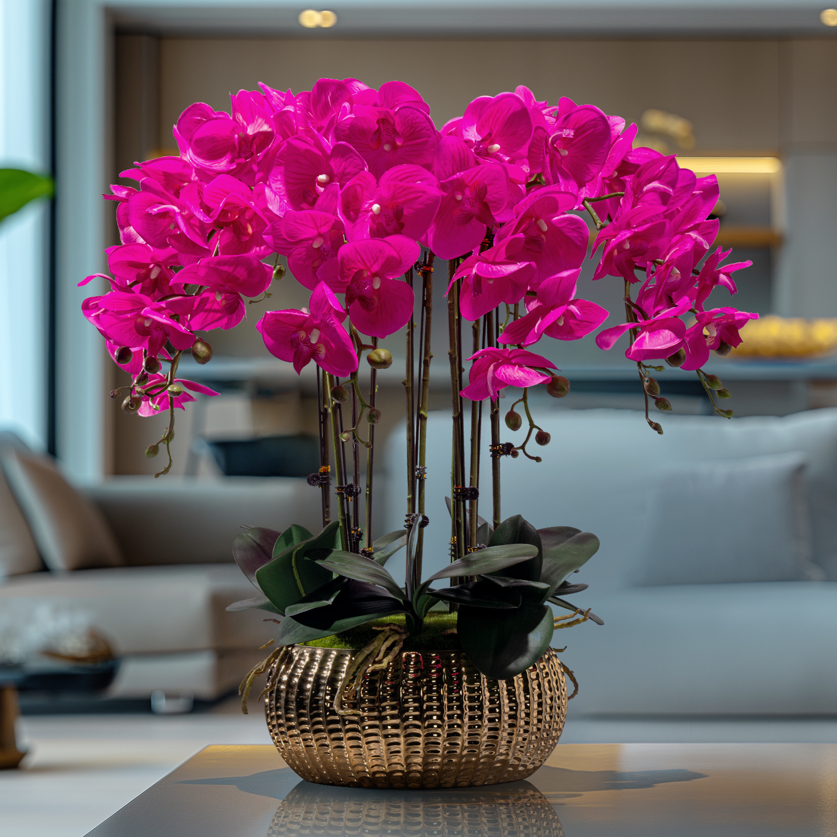 High-end simulation Phalaenopsis plastic fake flower living room TV cabinet feel floral bionic home decorations