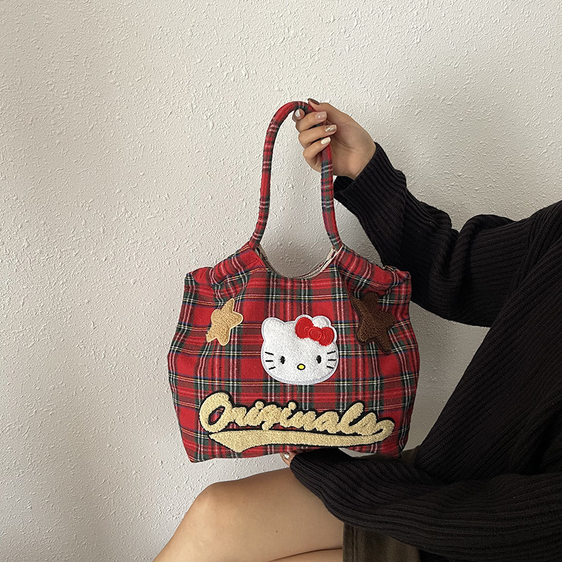 빈티지 토트 백 여성의 2024 새로운 귀여운 쌍 가방 헬로 키티 대용량 어깨 가방