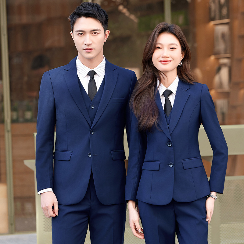 Spring and Autumn 4S Store Workwear Bank Suit Professional Suit Men's Royal Blue Formal Wear Sales Department Men's and Women's Workwear