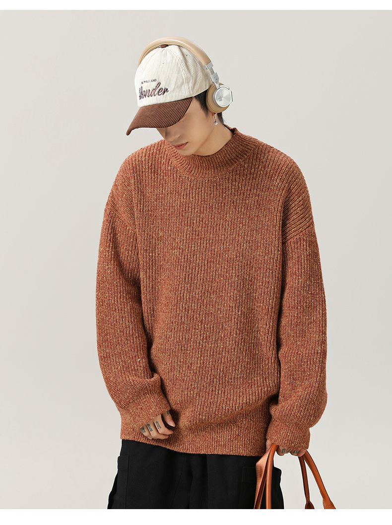Men’s Vintage Thick Knit Half Turtleneck Sweater Texture Jacquard_voghion.com