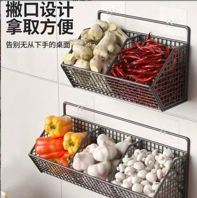 주방 선반 구획 저장 선반 제조 업체 도매 파 생강 및 마늘 저장 벽 매달려 배수구 매달려 바구니 조미료