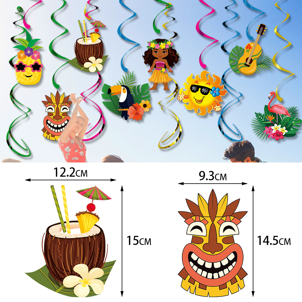 Fiesta de verano hawaiana etiqueta en espiral Verano Piña Coco panal playa espiral encanto decoración del partido