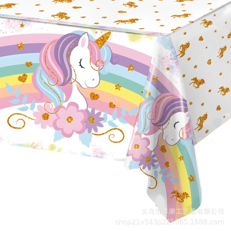 オリジナルレインボーユニコーンテーブルクロス子供の誕生日パーティーデスクトップ装飾使い捨て防水耐油プラスチックテーブルクロス|undefined