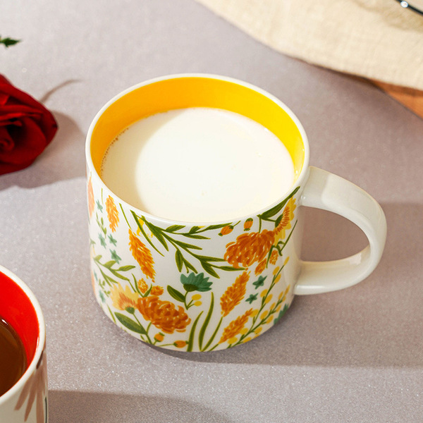 Floral glaze ceramic cup household large capacity breakfast cup…