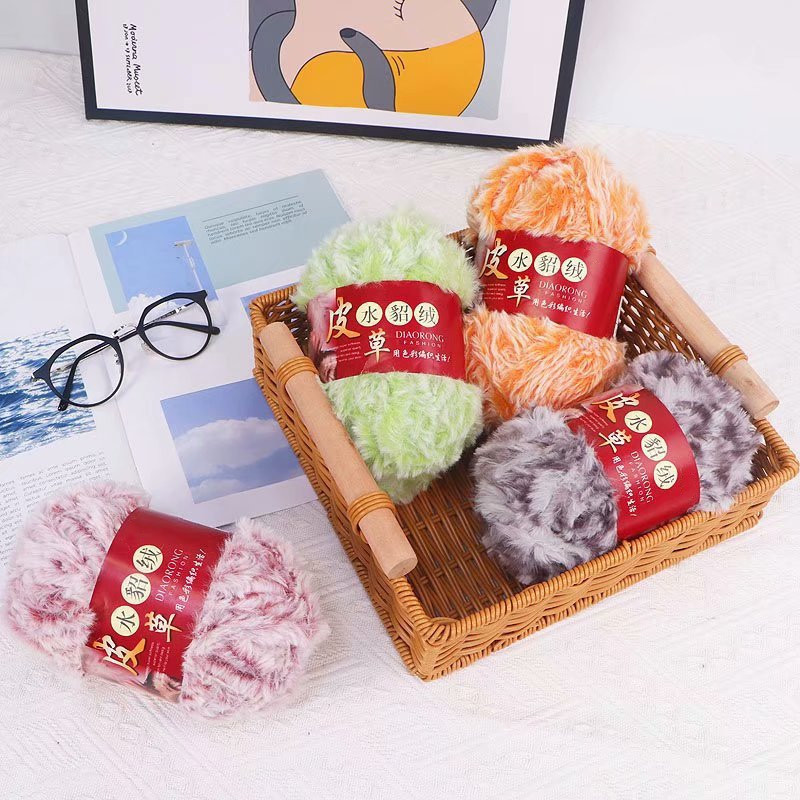 厂家供应皮草线仿貂绒DIY粗毛线 仿皮草 裘皮绒水貂绒毛线100g