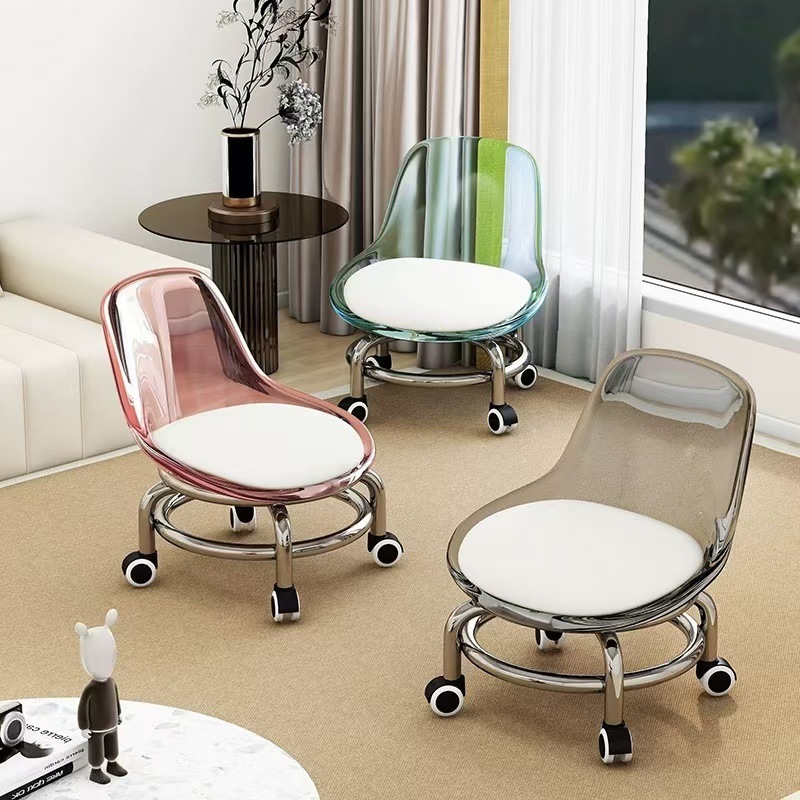 Acrylic Household Swivel Caster Chair, Silent Stool for Children Learning to Walk, Low Stool, Mesh Chair, Small Chair with Wheels