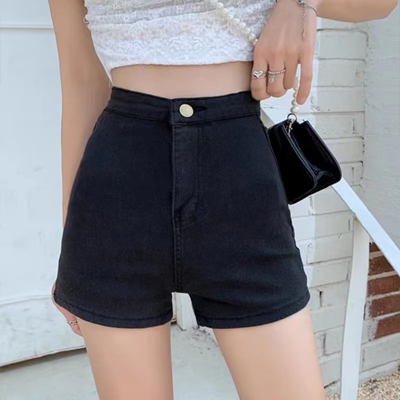 Hot Girls Denim A- Shorts Women's Summer Thin 2023 New High Waist Straight Small Black Hot Pants Trendy