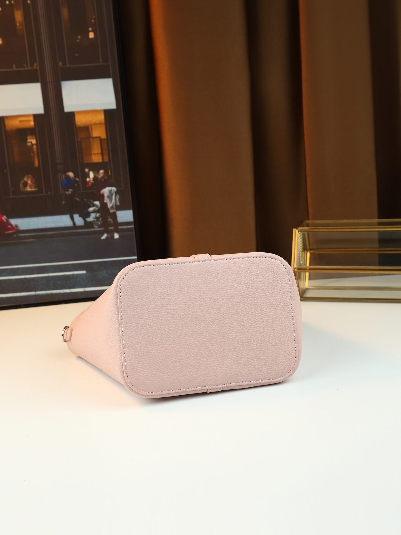 Lychee Pattern Women's Handbag Solid Color Bucket Bag Versatile Shoulder/Crossbody Bag For Commuting PU Leather Zipper Closure Medium Size_voghion.com
