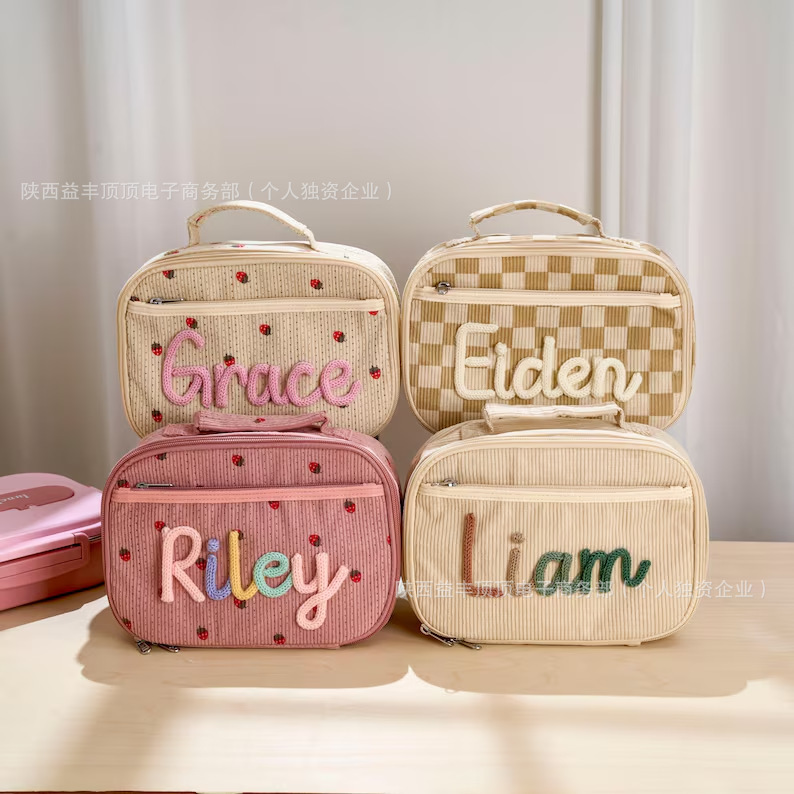 Etsy Thick Woolen Corduroy Strawberry Print Computer Backpack Women's Lunch Bag Crossbody Bag