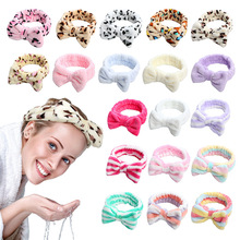 跨境豹纹珊瑚绒发带女发箍蝴蝶结毛绒束发带可爱洗脸纯色头带发饰