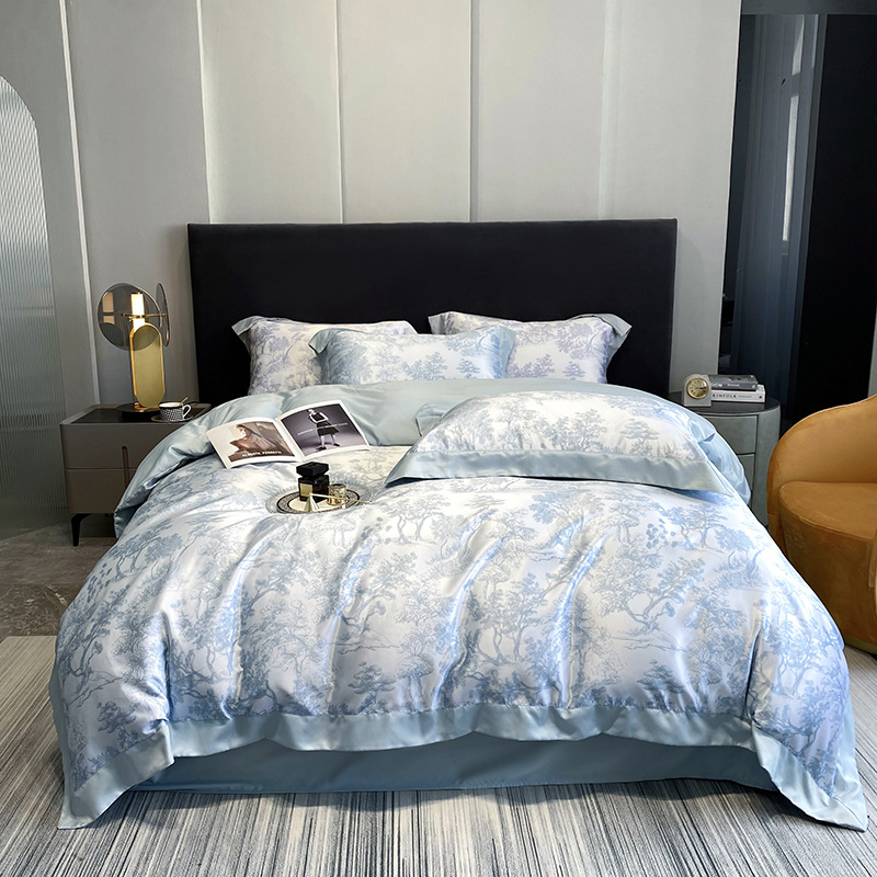 Juego de cuatro piezas de Tensi, funda de edredón de sábana de seda, ropa de cama desnuda y sedosa de alta calidad, funda de edredón, ropa de cama de seda de hielo, juego de tres piezas
