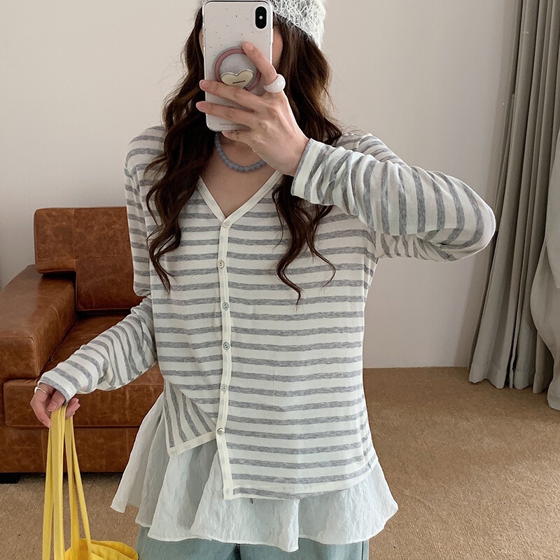 Silk Wool Knitted Cardigan for Women, Spring and Summer V-Neck Thin Air-Conditioning Cover-Up, Striped Sun Protection Top Silk Wool Knitted Cardigan for Women, Spring and Summer V-Neck Thin Air-Conditioning Cover-Up, Striped Sun Protection Top