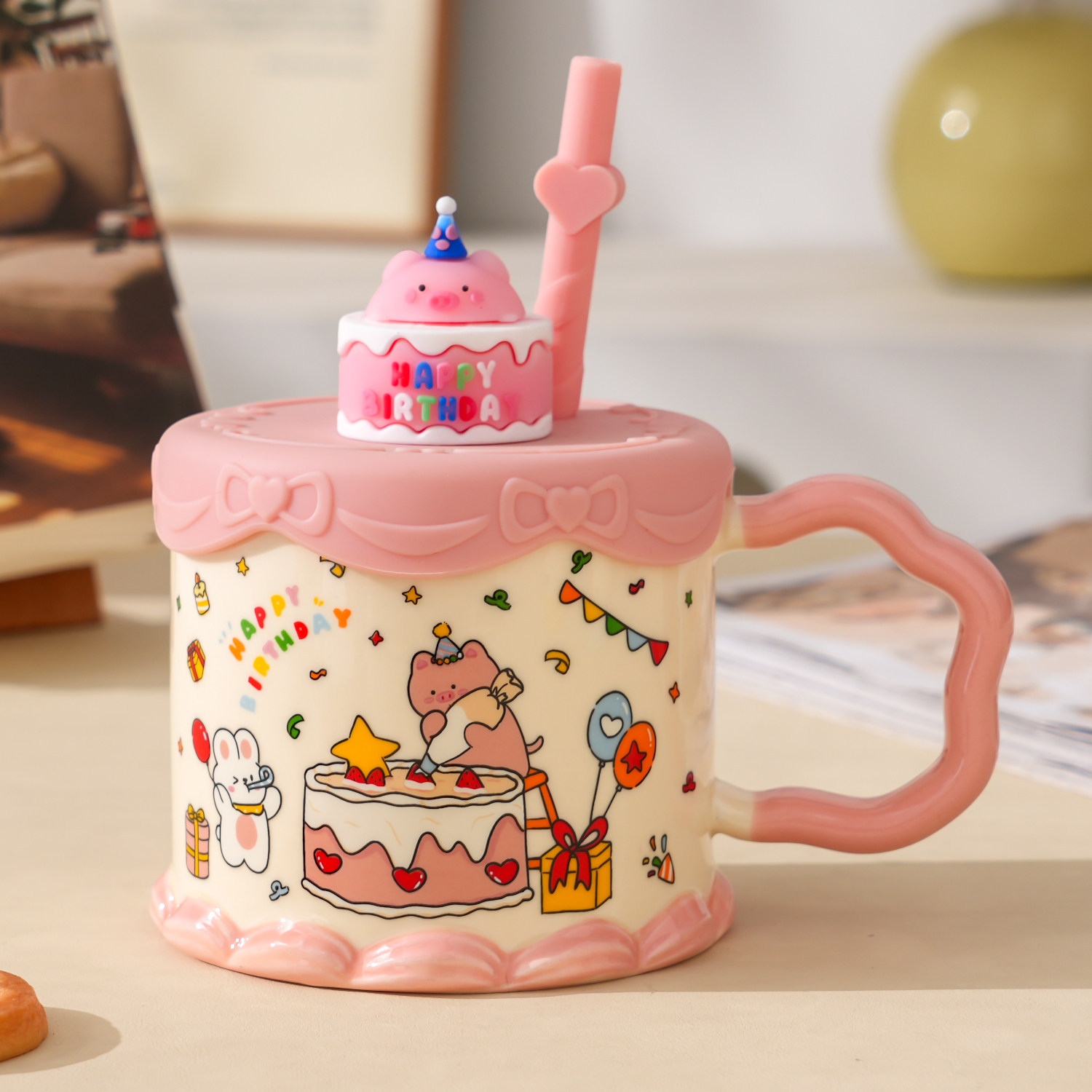 Tazas de cerámica creativas con cubierta copas de café copas de agua de oficina en el hogar copas de regalo de cumpleaños niñas